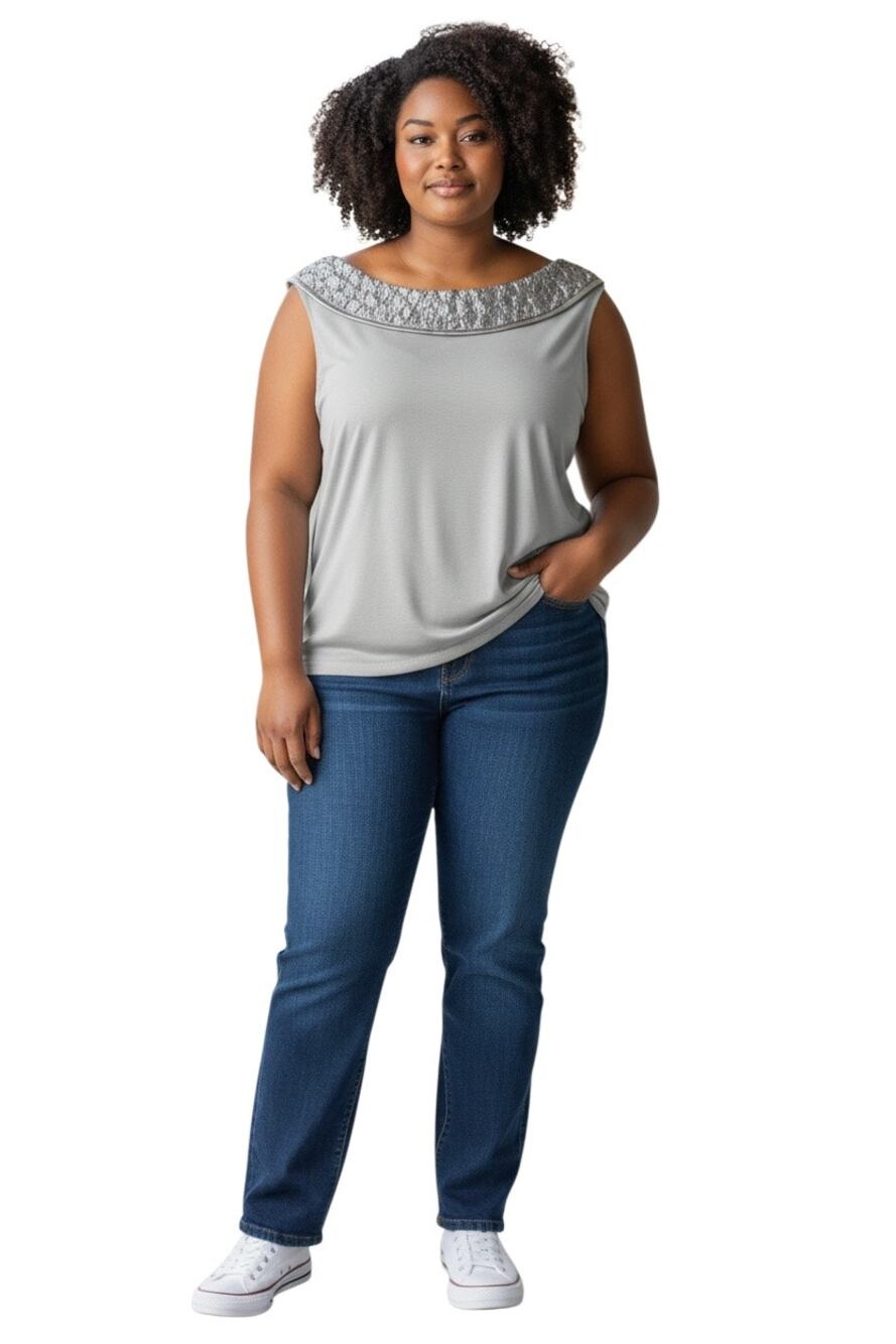 Le Bos Elegant Classic Silver and Gray Women's Top Size 18W